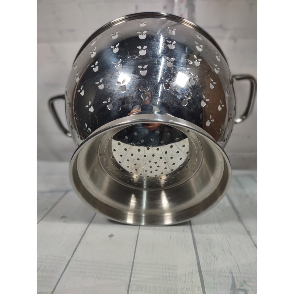 Vintage style Stainless Steel Apple Cutout Colander Pedestal Strainer 10 inch - Picture 4 of 6